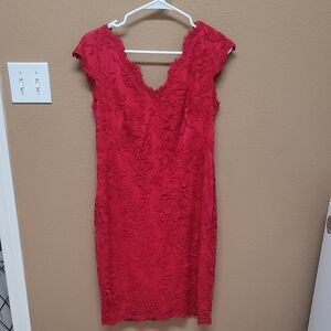 Tadashi Shoji Red Midi Sheath Dress with Cut Out Back